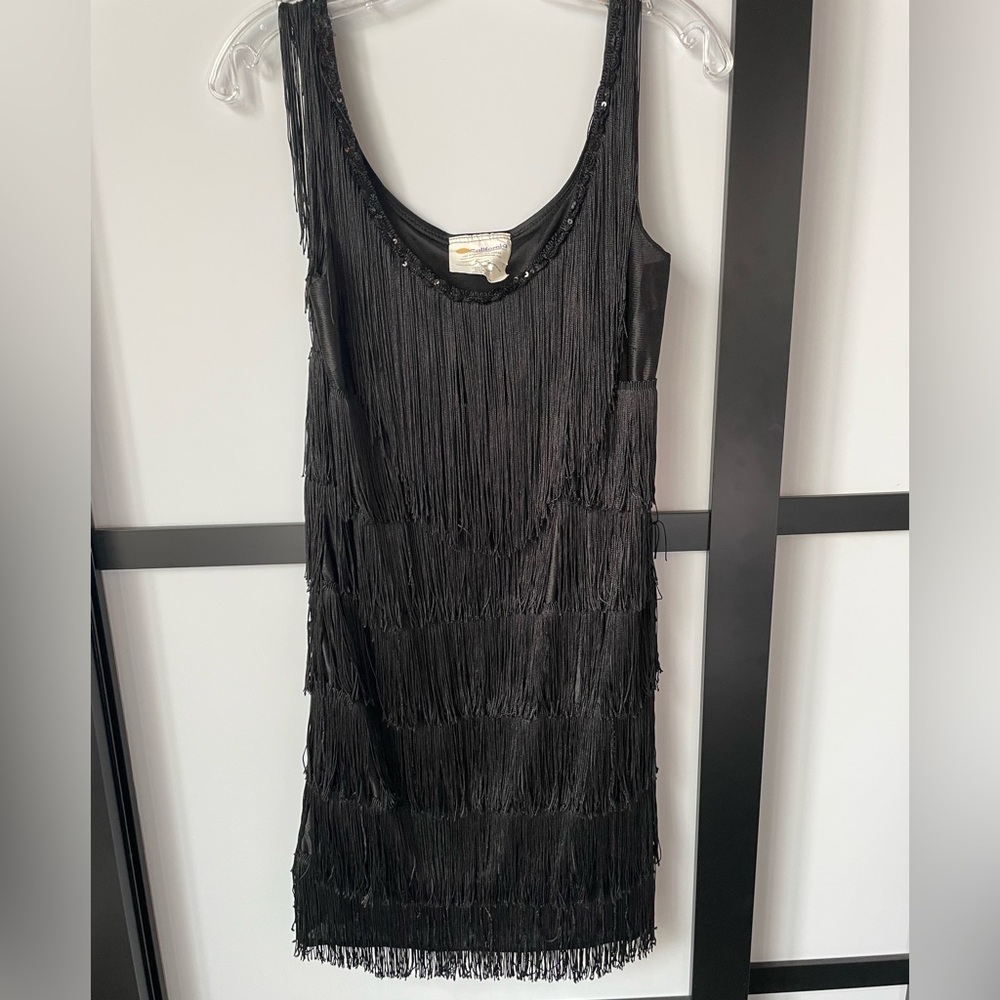 Black 20's Flapper Fringe Dress Size Small